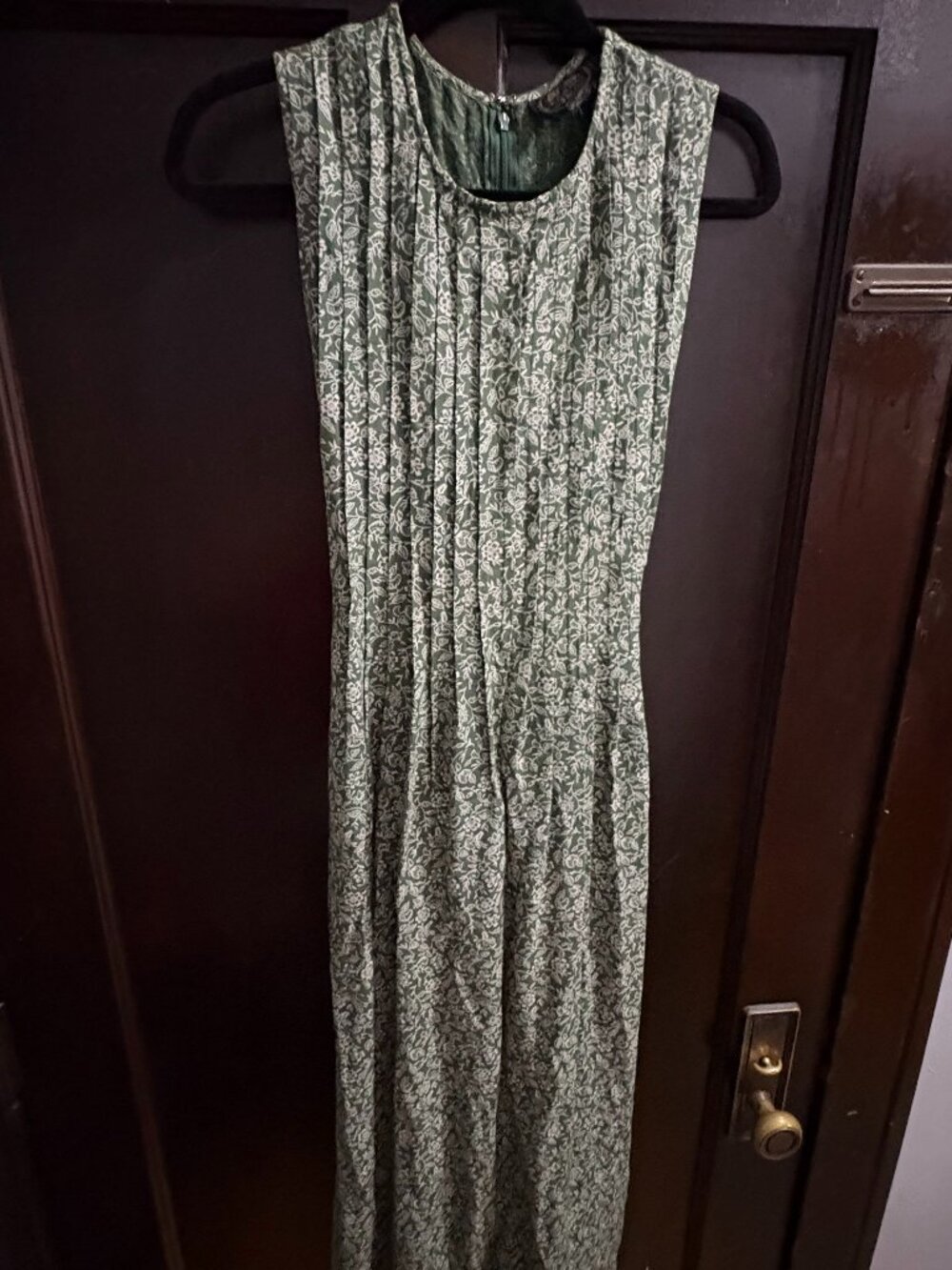 Vintage British Khaki Robert Lighton Green Floral Rayon Maxi Dress Size 6